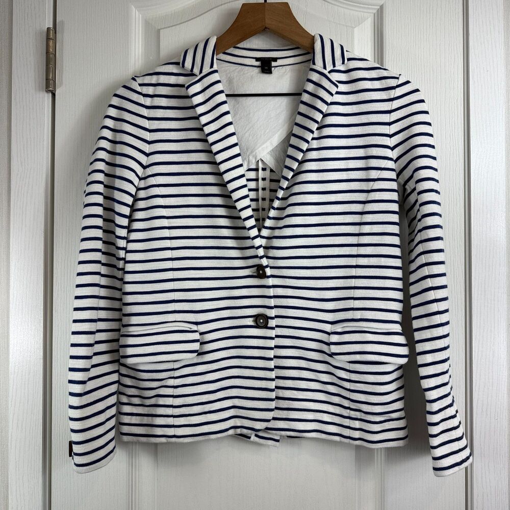 J Crew Women's Maritime Blazer Navy Blue White Stripe Cotton Size XS